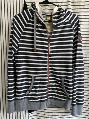 Timeout Navy & White Striped Hooded Zip Jacket